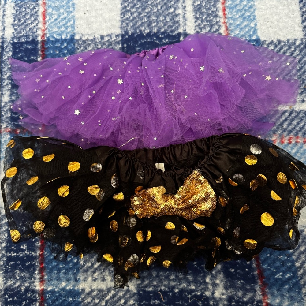2/$5- Purple Star Tulle Skirt & Black Gold Polka Dot Tutu Set